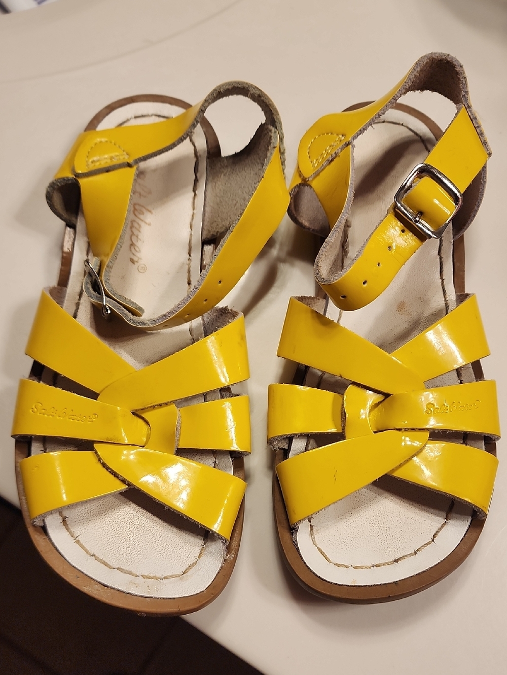 Salt Water Sandals by Hoy Yellow Girls Leather Buckle Sandals
